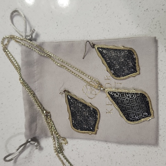 Kendra Scott Addie Gunmetal and Gold Necklace Earring Set - Picture 1 of 4